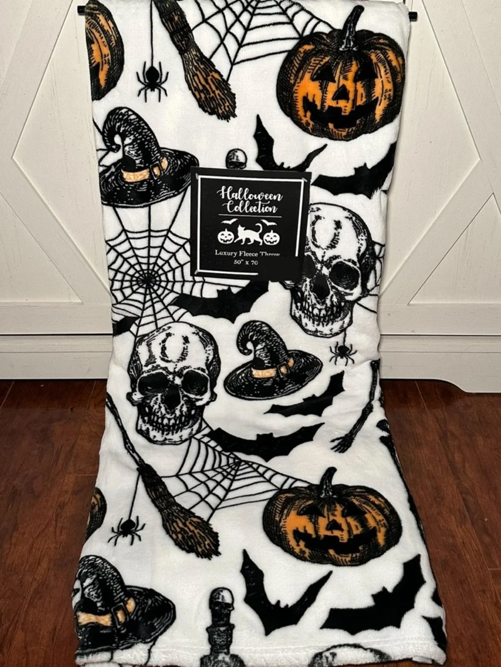Halloween Plush Throw Blanket - Skulls, Pumpkins & Bats